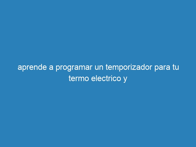 aprende a programar un temporizador para tu termo electrico y
